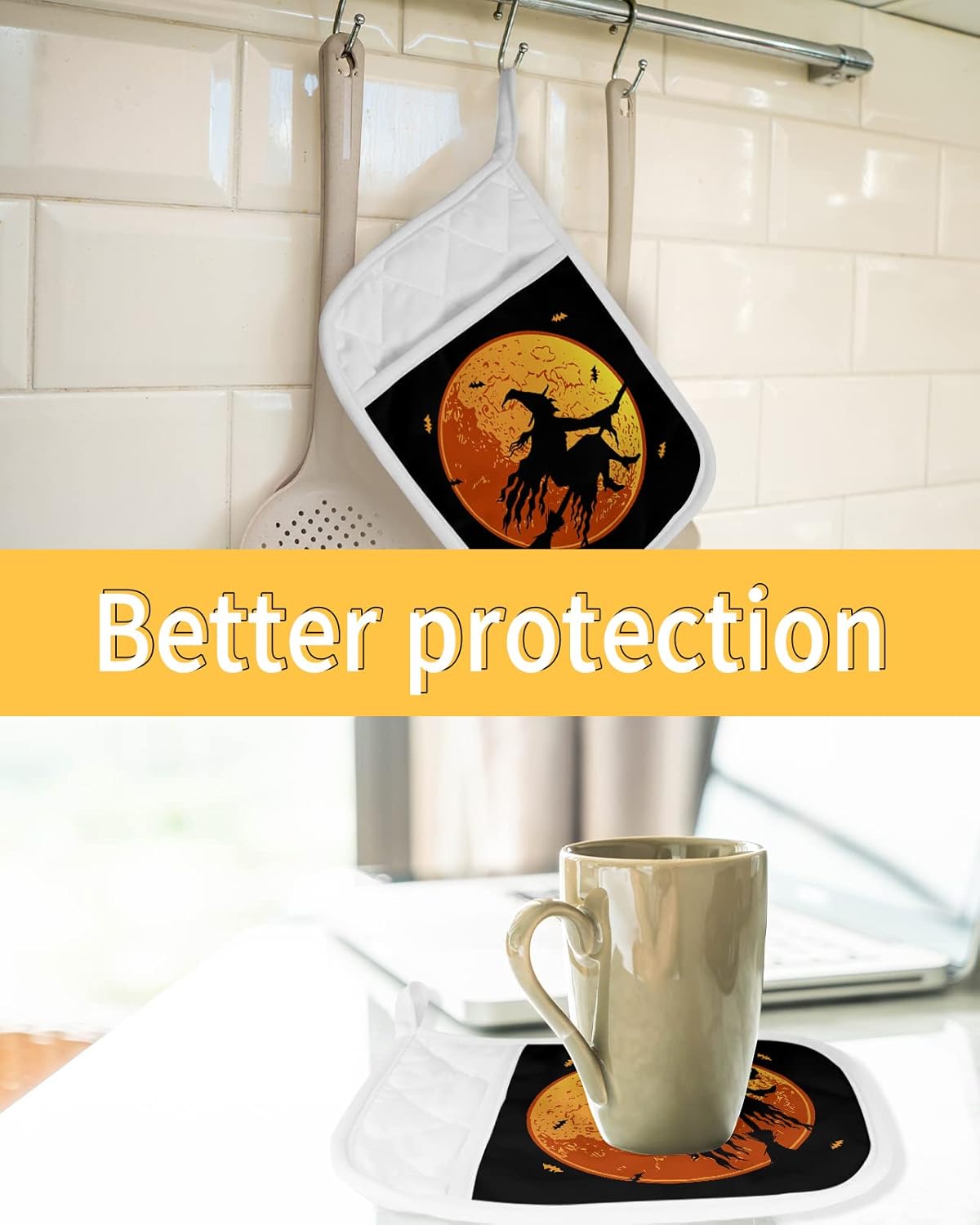 Halloween Trick or Treat Pot Holder Set - Witchy Heat-Resistant Kitchen Pots