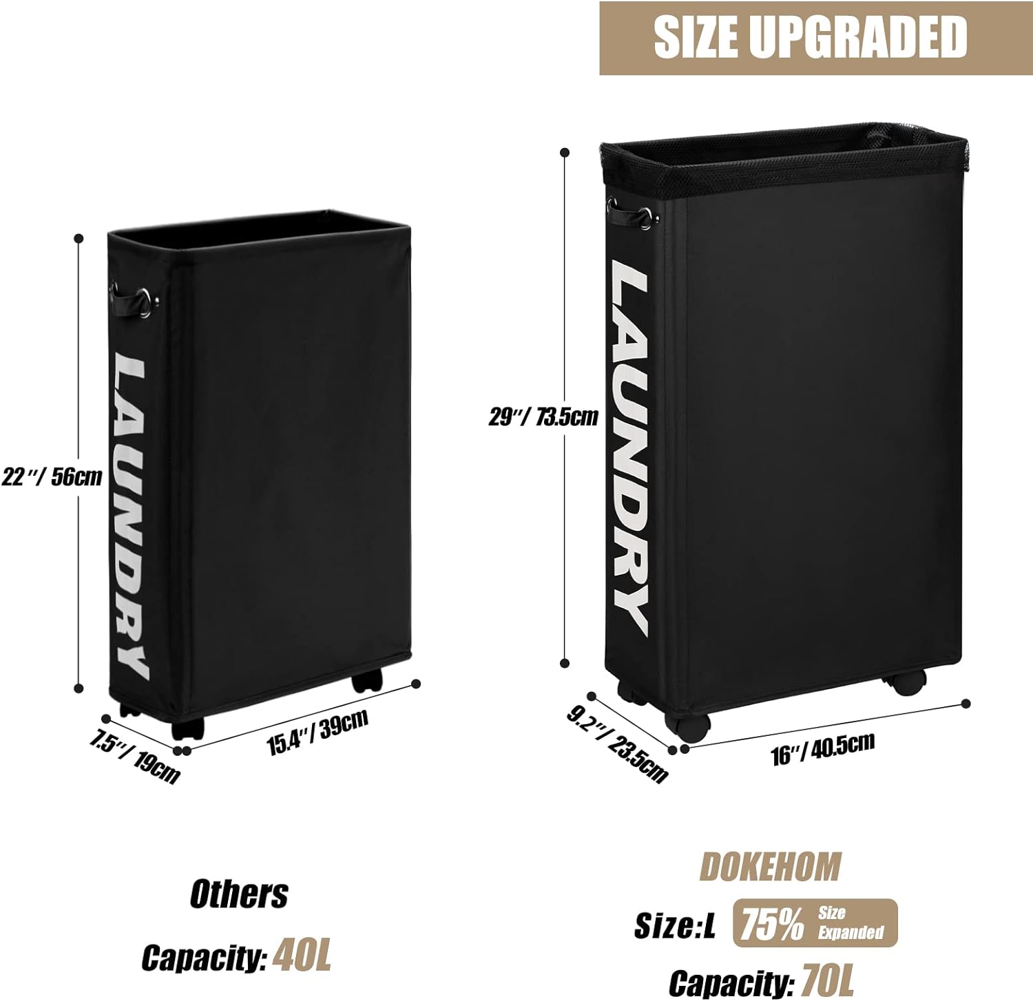 Ultra Portable 29-Inch Slim Laundry Hamper with Wheels Black