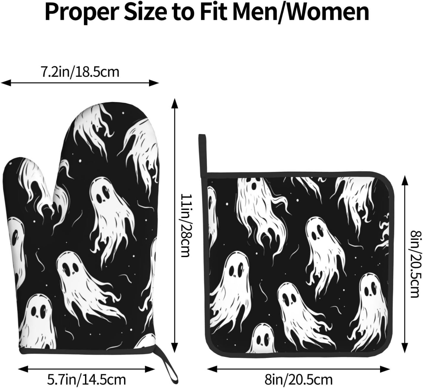 Halloween Ghost Oven Mitt Set Heat-Resistant Potholders for Baking Cooking