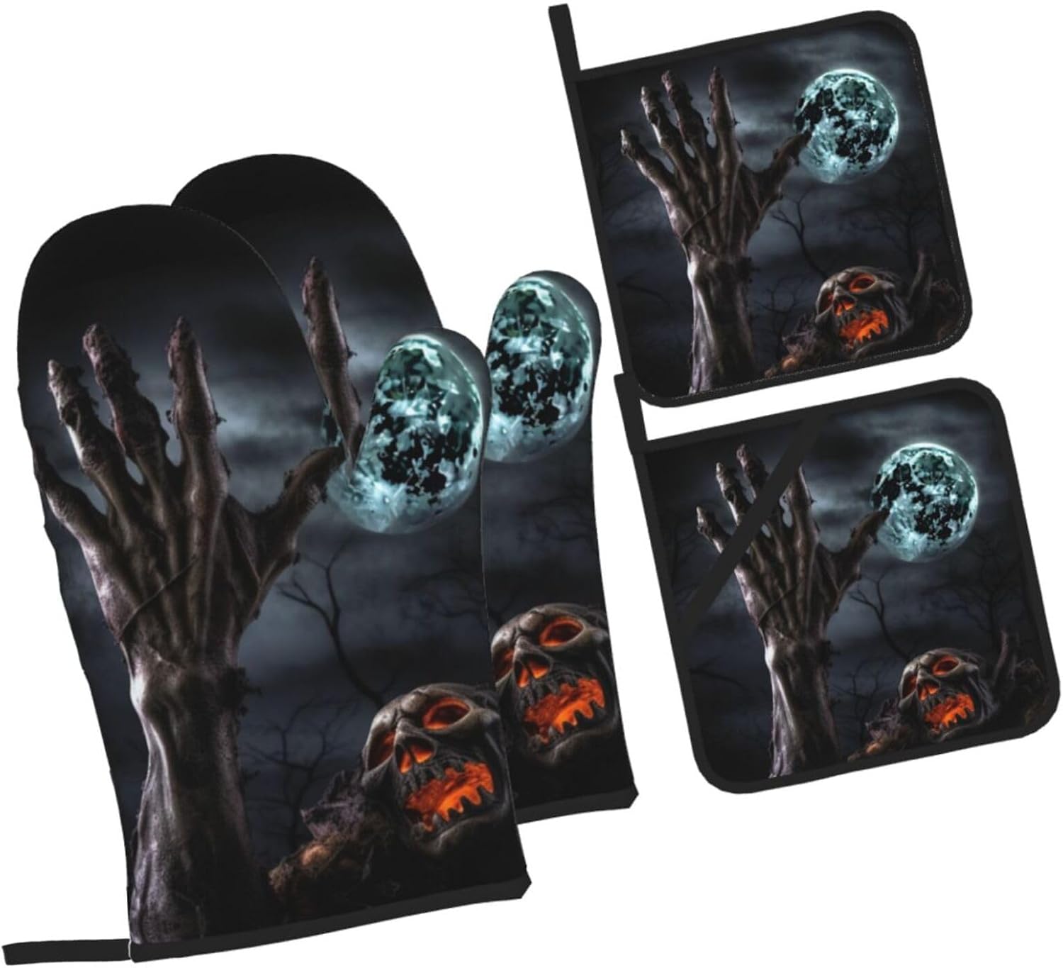 Zombie Hand Dark Halloween Oven Mitts and Pot Holders