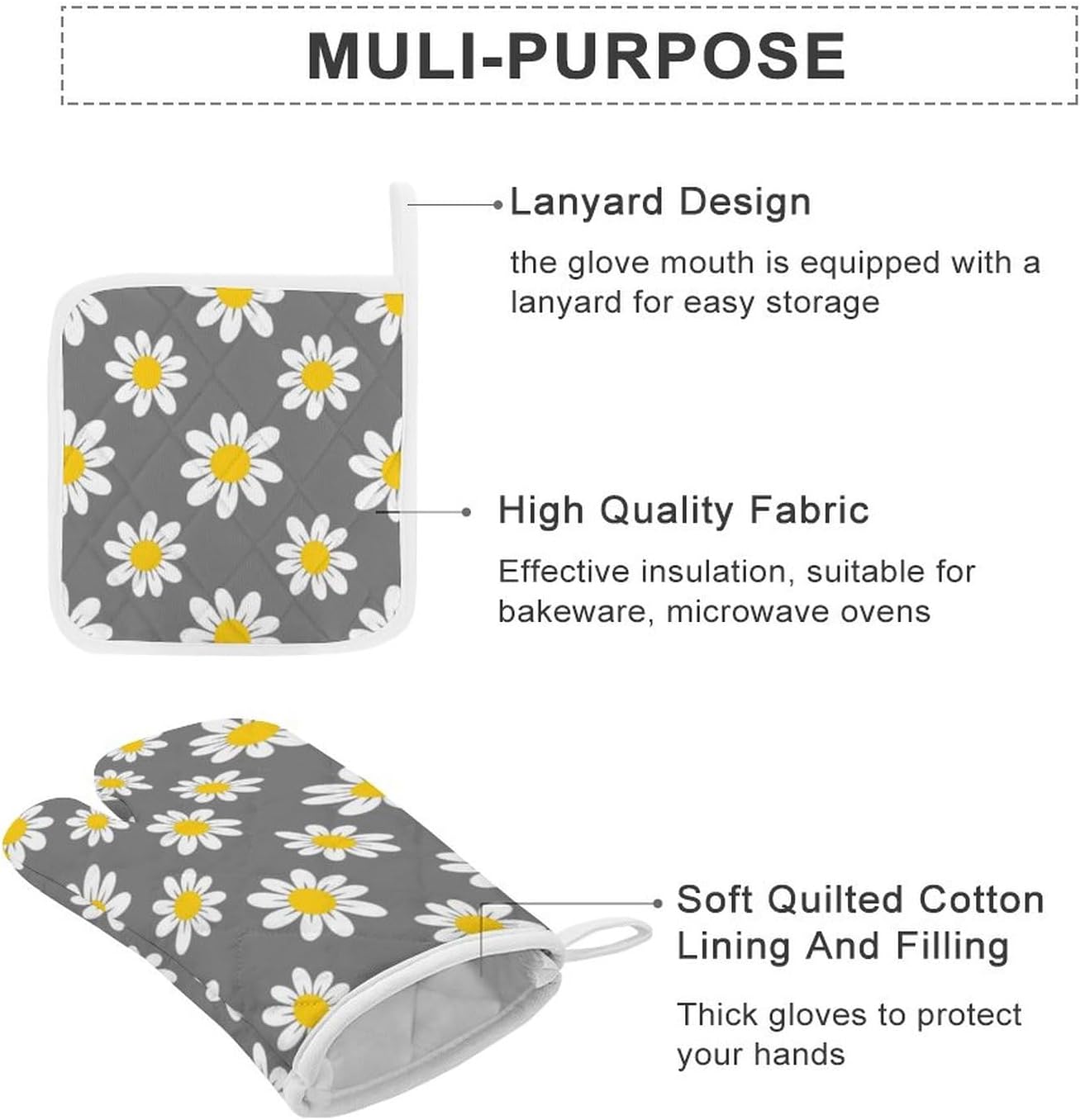 Curdesi 4PC Oven Mitts Pot Holder Set