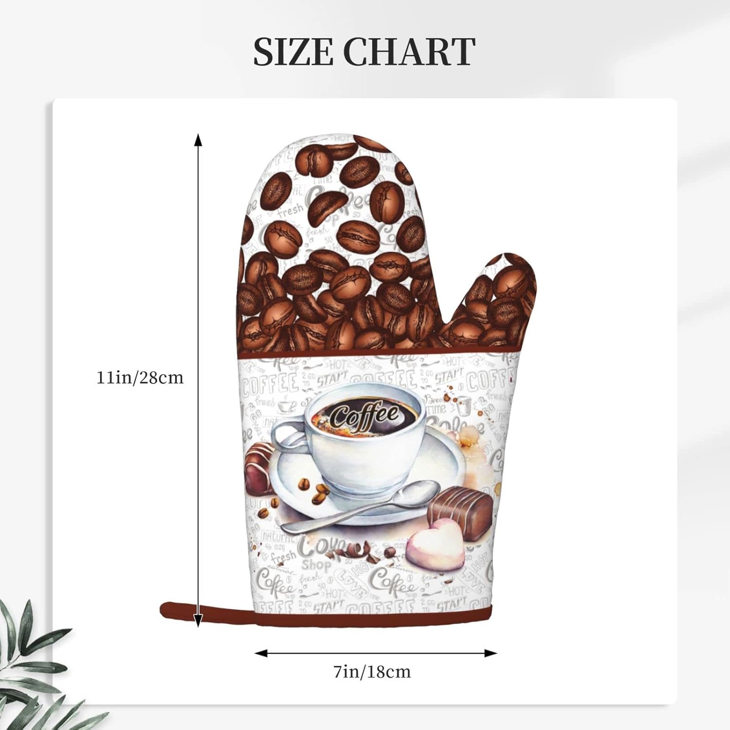 Coffee Print Silicone Oven Mitts 7x11 Inch 1 Pair