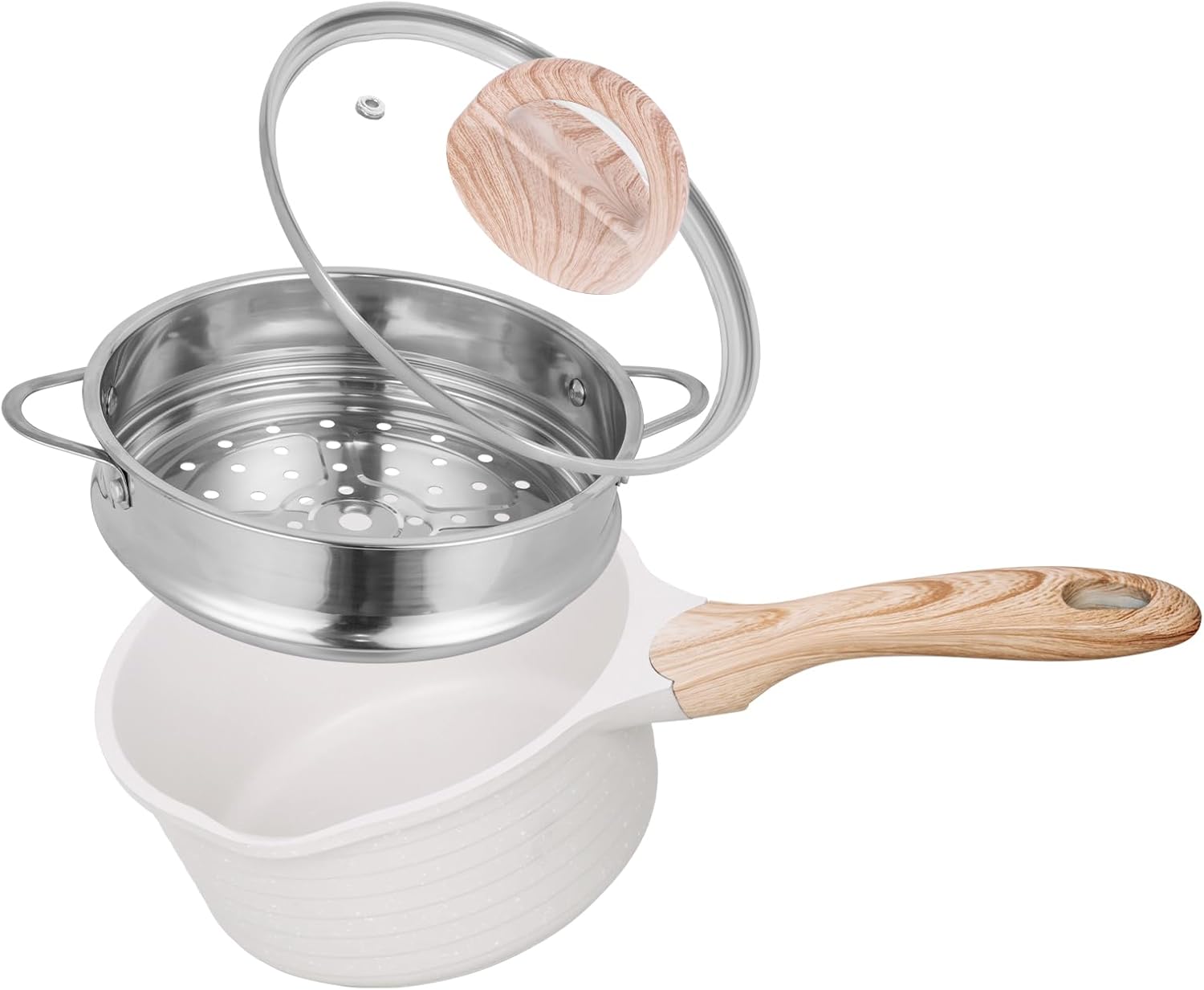 JEETEE 15 Quart Nonstick Saucepan with Steamer Basket PFOA-Free Heat-Resistant