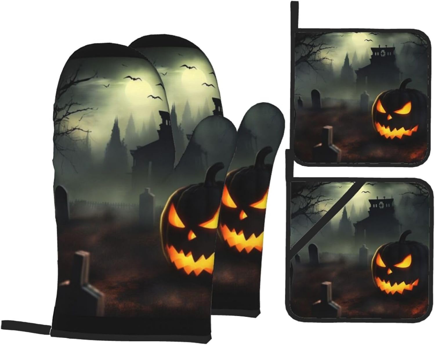 Halloween Horror Oven Mitts and Pot Holder Set of 4