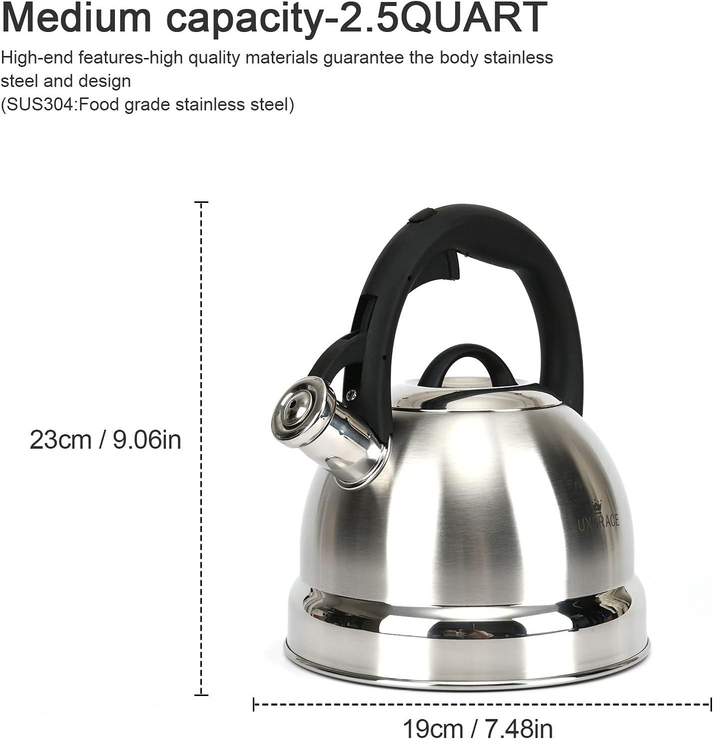 Ergonomic Whistling 25 qt Stainless Steel Tea Kettle