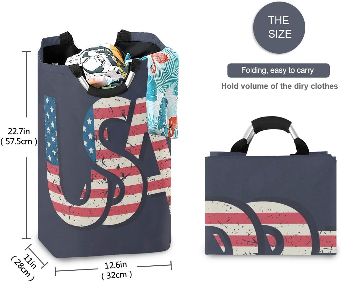 Collapsible Laundry Hamper with American Flag Design