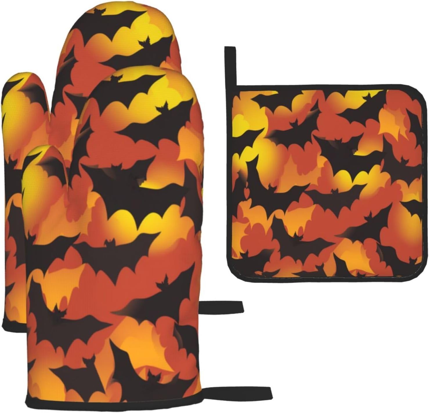 Scary Halloween Bat Oven mitts Pot Holders Set of 3 Heat-Resistant Durable