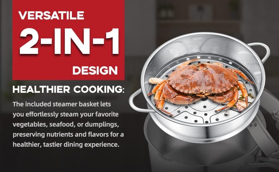 15 Quart Stainless Steel Saucepan with Steamer Basket