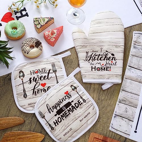 Rtteri 5 Pcs Farmhouse Dish Towels Oven Mitts Set