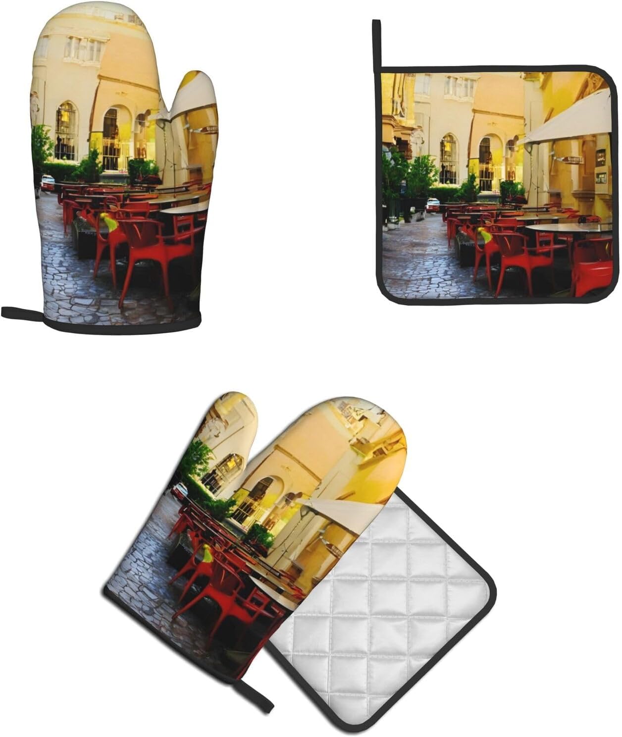 Italian Old Street Elegance Non-Slip Oven Mitt Set