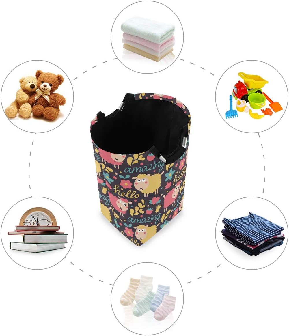 MOYYO Cute Animal Sheep Flowers Laundry Basket Collapsible Storage Bag