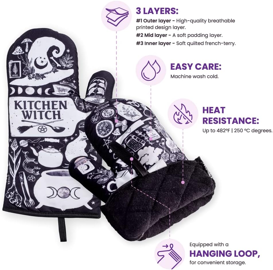 Halloween Oven Mitt Set Witchy Decor Triple Insulated Waterproof Safe