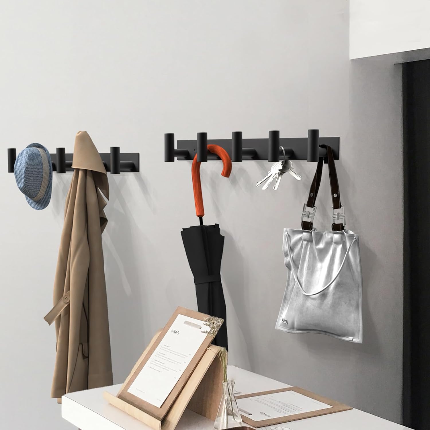Black Coat Hat Rack with 5 Hooks for Organization