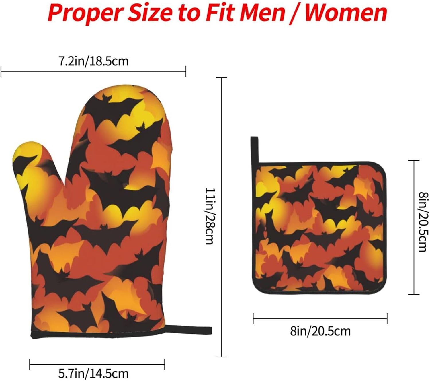 Scary Halloween Bat Oven mitts Pot Holders Set of 3 Heat-Resistant Durable