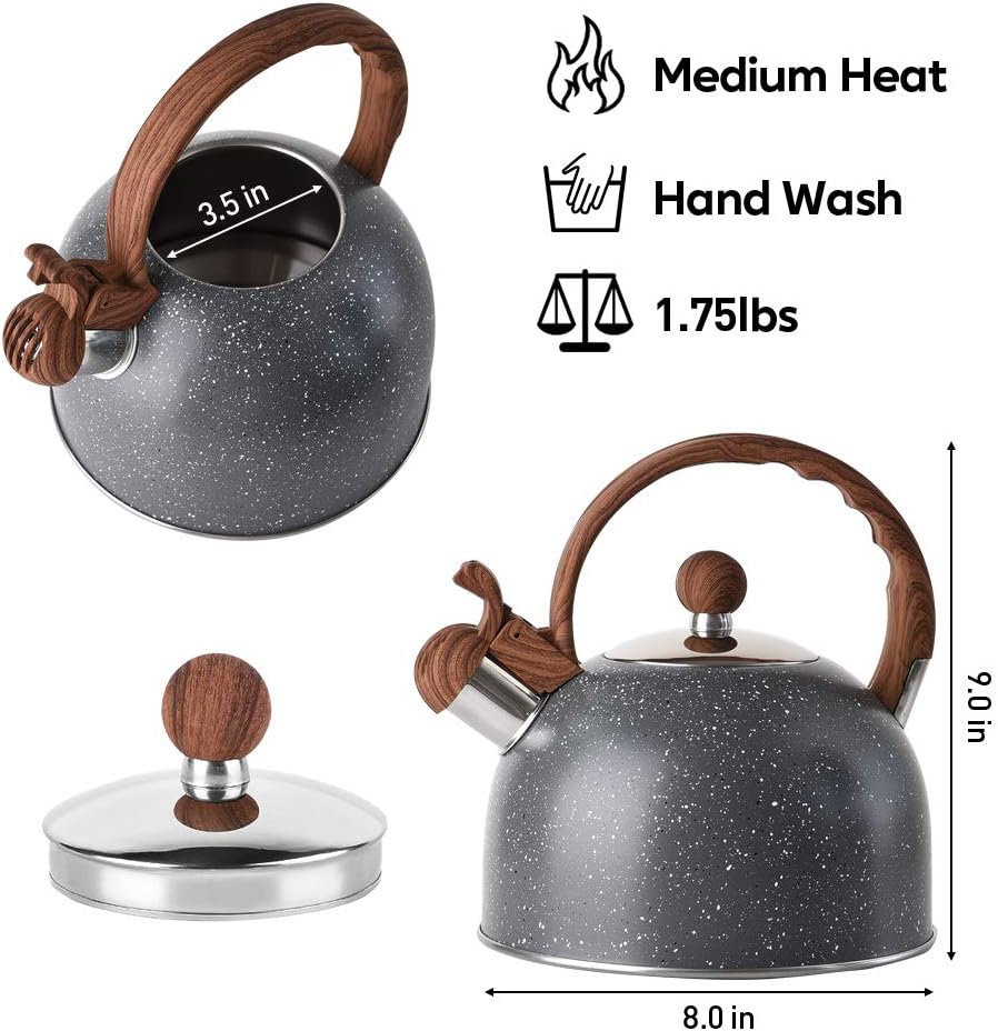 25 Quart Stainless Steel Wood Pattern Tea Kettle for Stove-Top Style