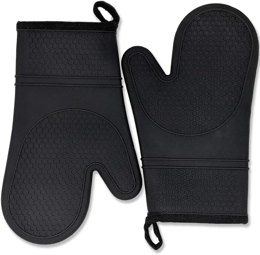 Black Heat Resistant Silicone Oven Mitts Pair of 2