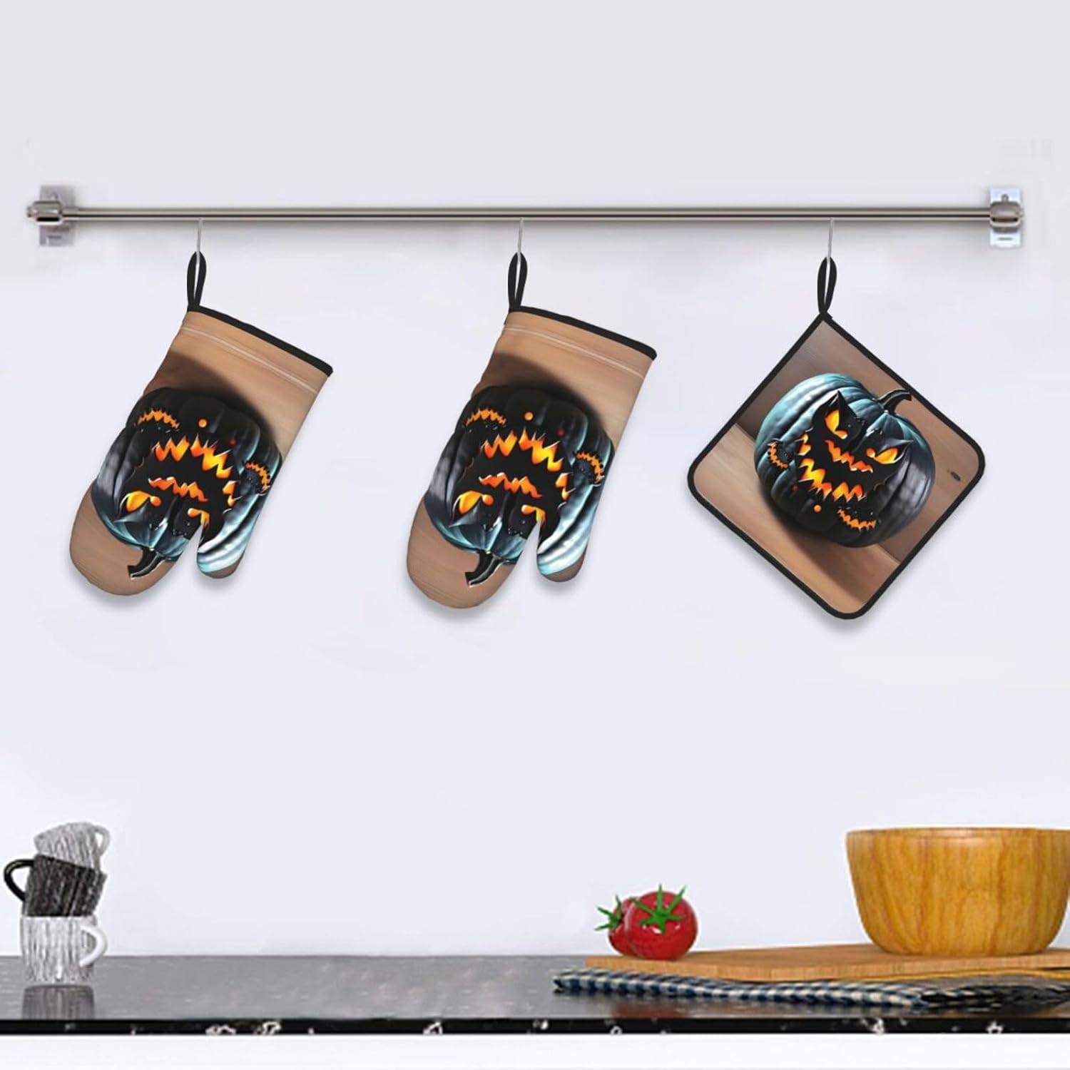 Halloween Bat Pumpkin Oven Mitts Pot Holders Set