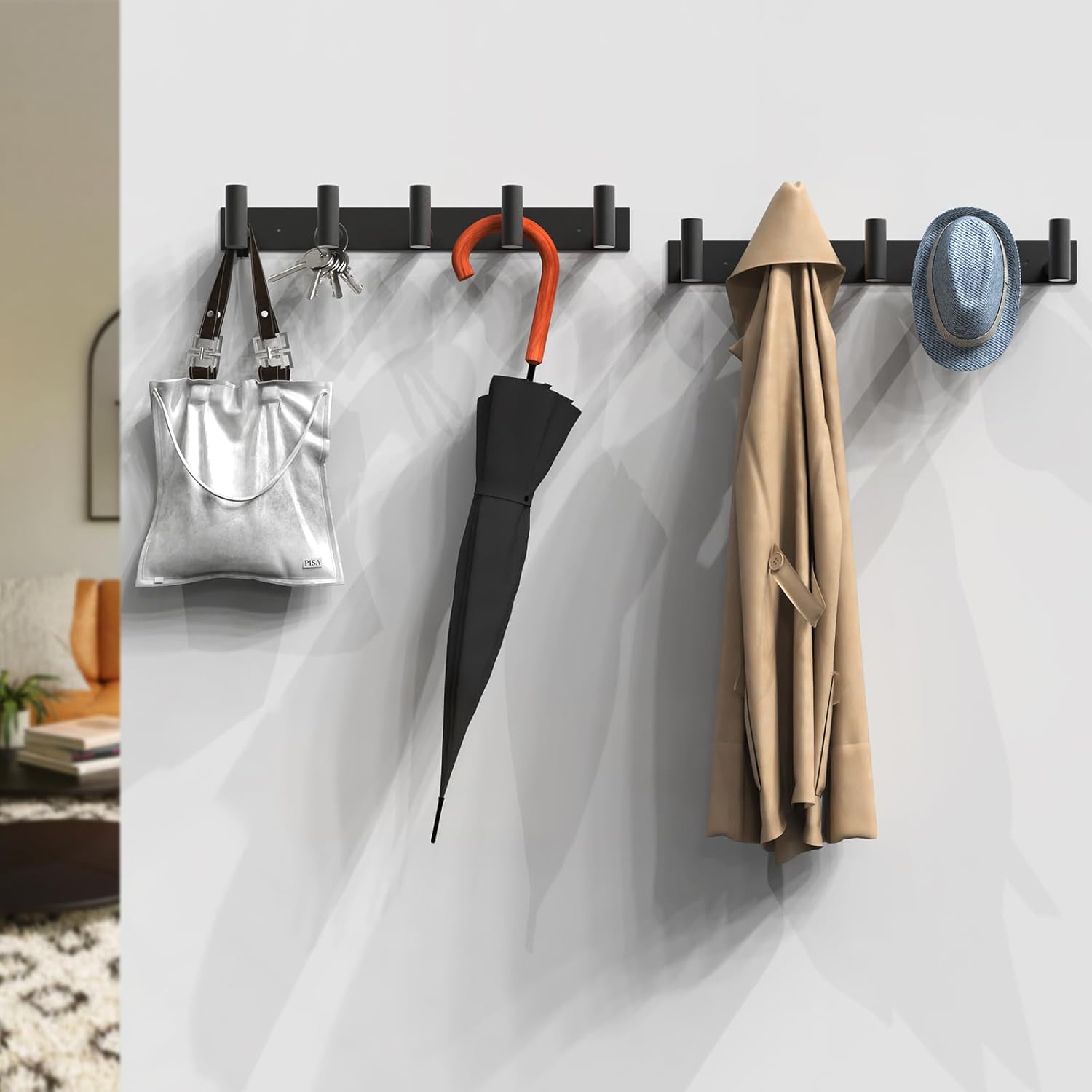 Black Coat Hat Rack with 5 Hooks for Organization