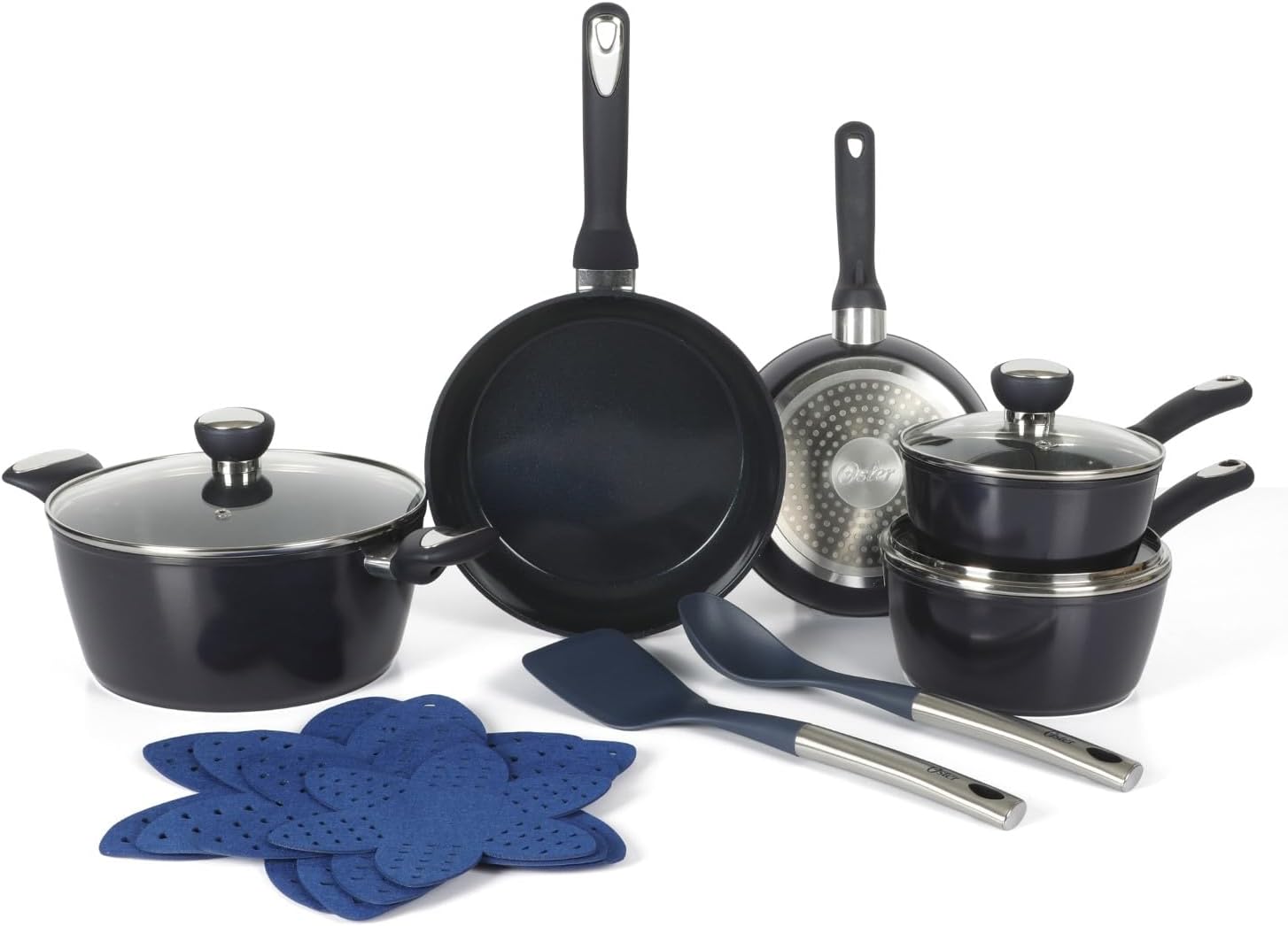 Oster Hawke 14-Piece Cookware Set BlackBlue
