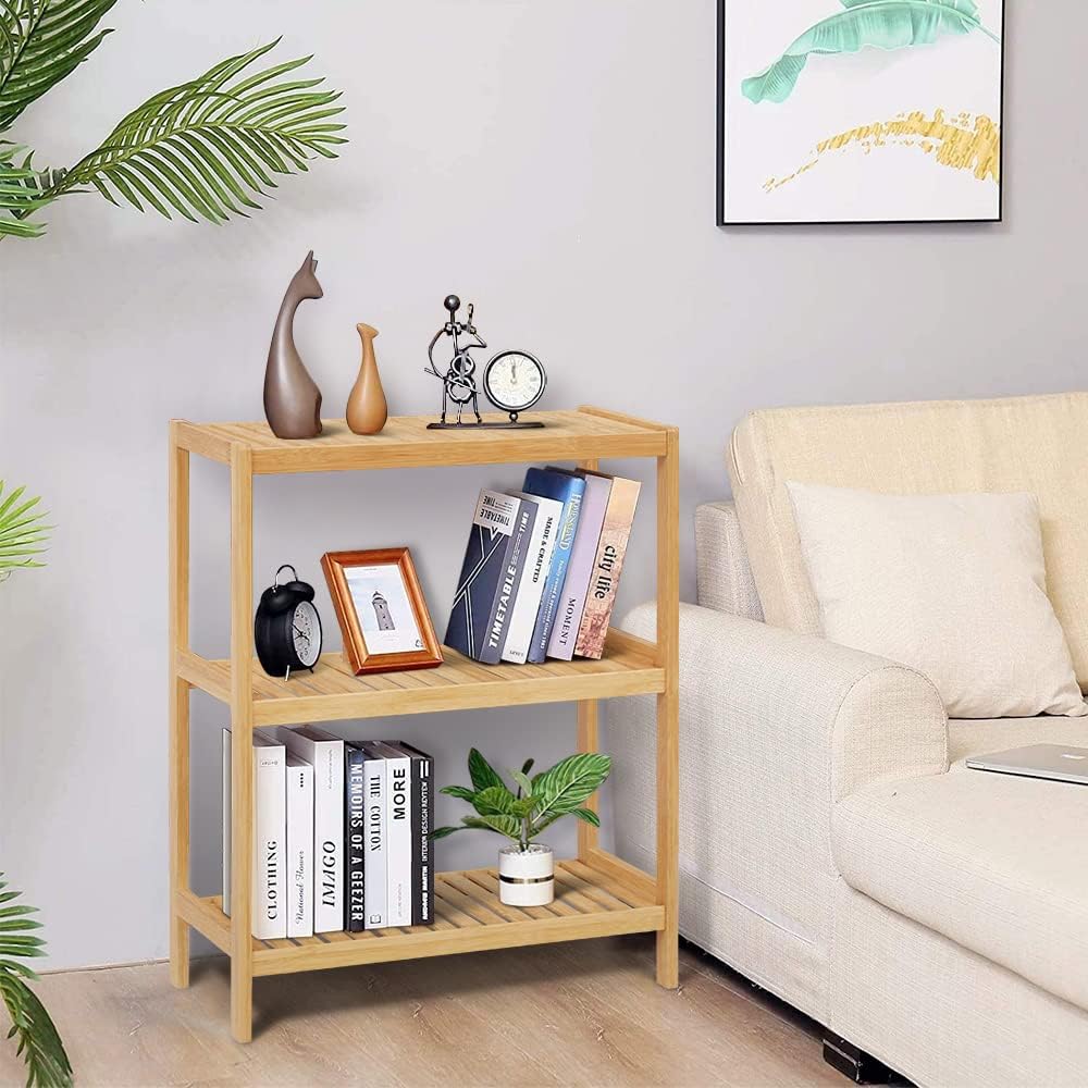 HLXZN 3-Tier Bamboo Freestanding Shelf Unit