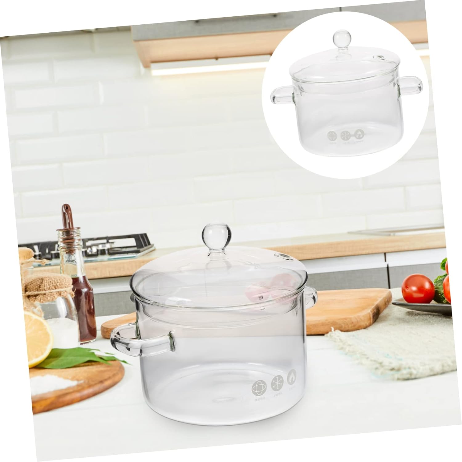 High-Borosilicate Glass Noodle Pot with Cover 1500ml Double Ear Stew Pot