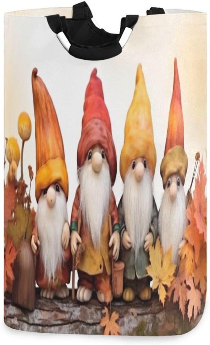 Collapsible Storage Hamper with Handles Autumn Gnomes Design Waterproof Durable