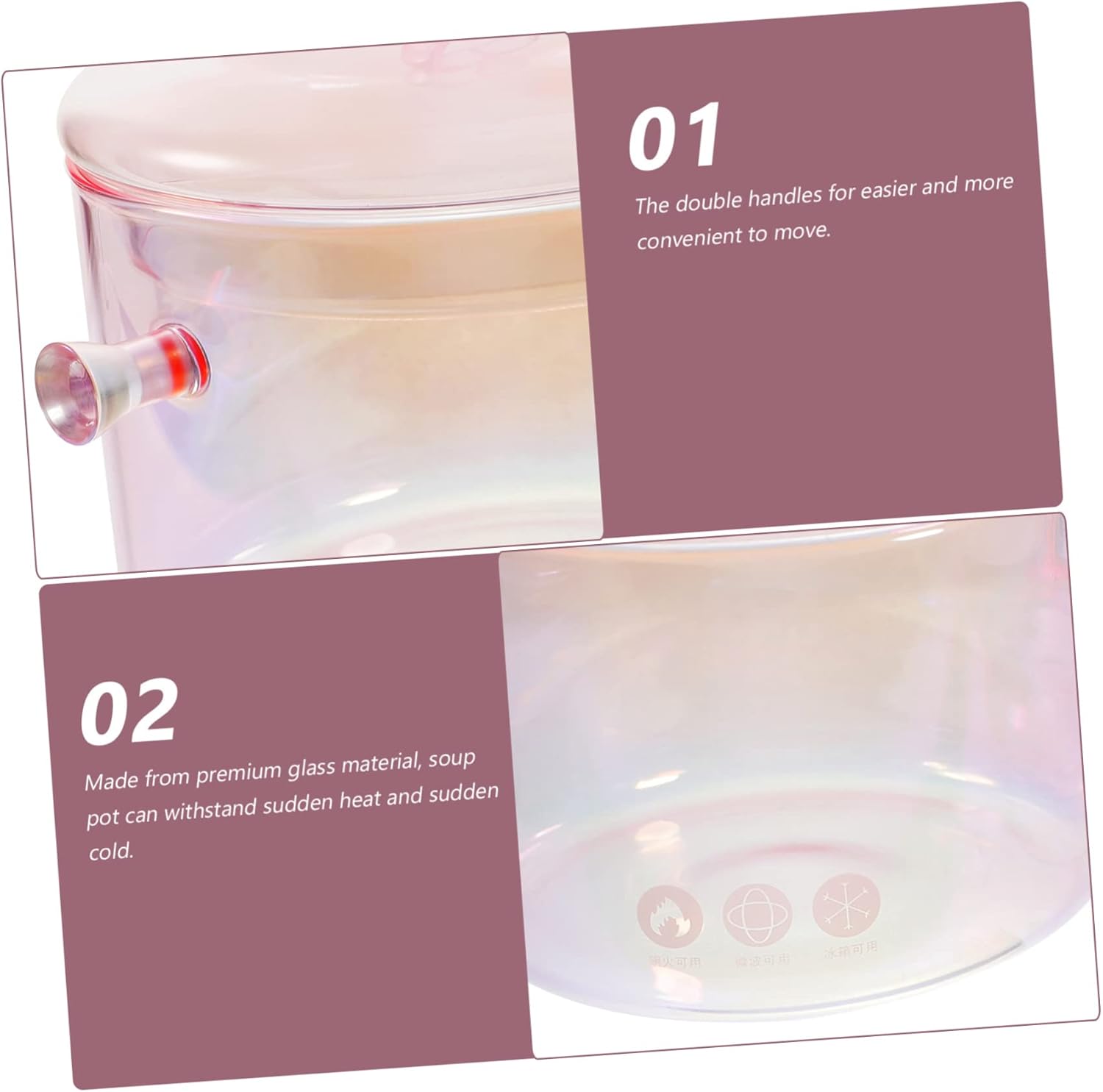 Ergonomic Design Glass Cooking Pot Fast Heat Conduction