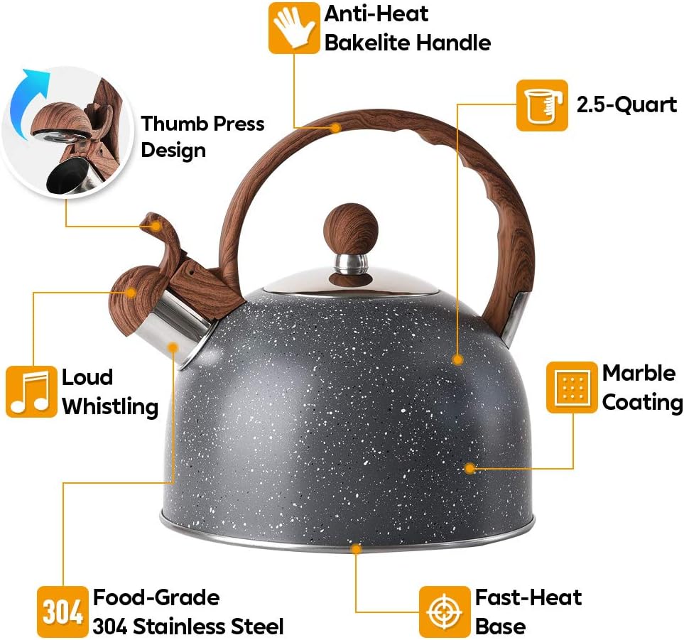 25 Quart Stainless Steel Wood Pattern Tea Kettle for Stove-Top Style