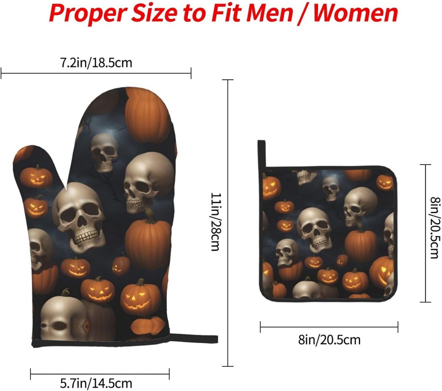 Ogniwo Halloween Skull Heat Resistant Oven Mitts and Pot Holders Set 3pcs