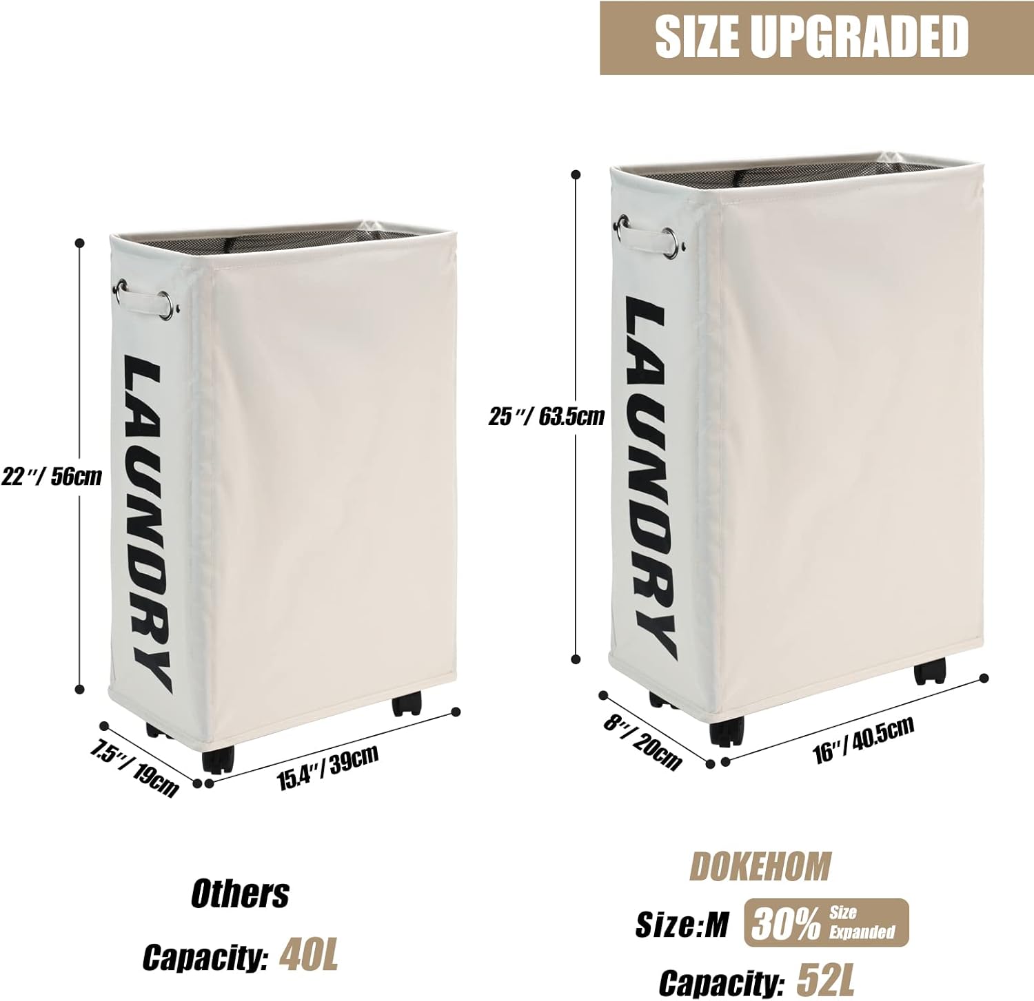 Collapsible Durable Easy to Use 25-Inch Slim Laundry Basket on Wheels