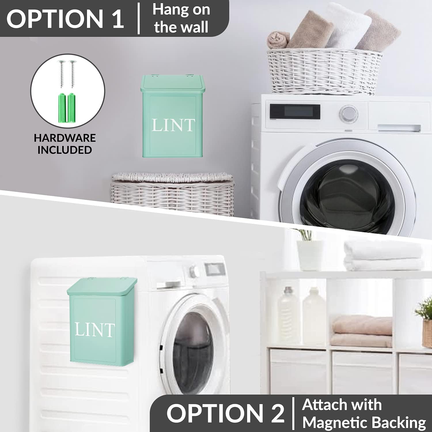 Calindiana Modern Farmhouse Metal Lint Bin 10L Mint Space-Saving Storage Solution