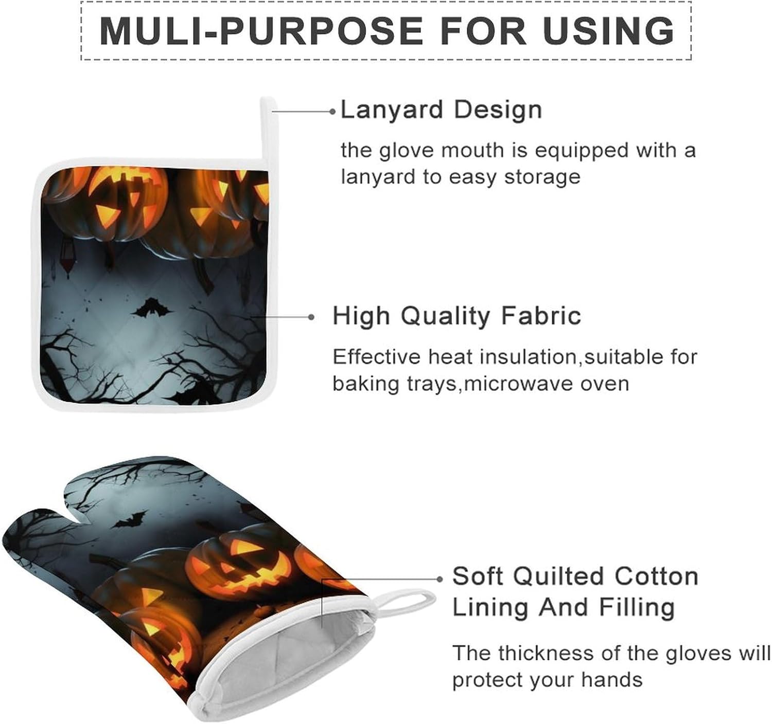 Halloween pumpkin oven mitts set