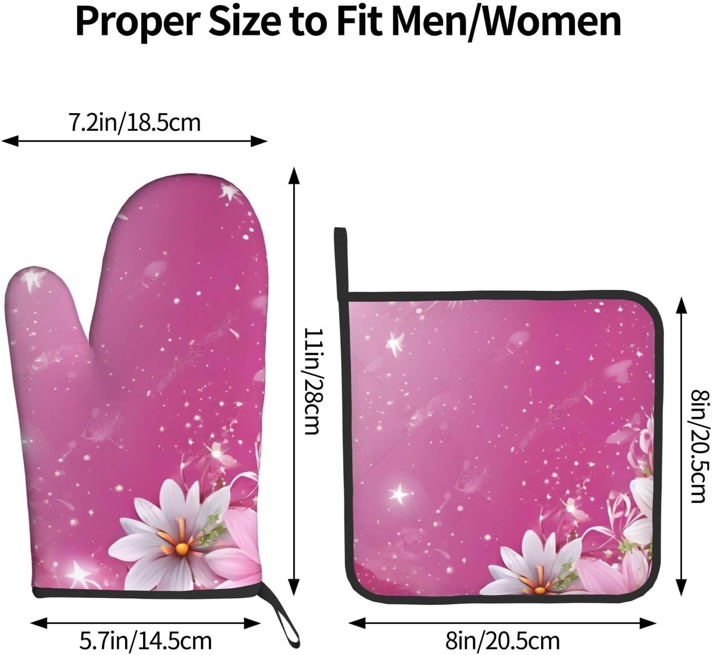 Daisy-Printed Oven Mitts and Pot Holders Non-Slip Kitchen Gloves