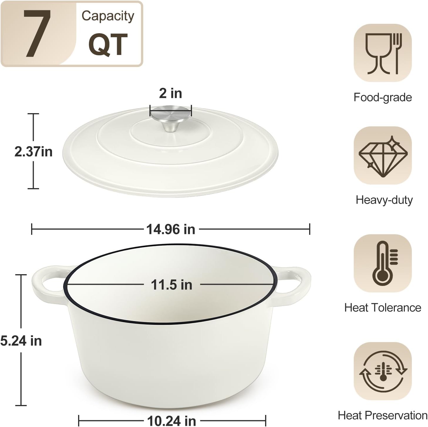PP CHEF 7QT Enamel Dutch Oven with Lid