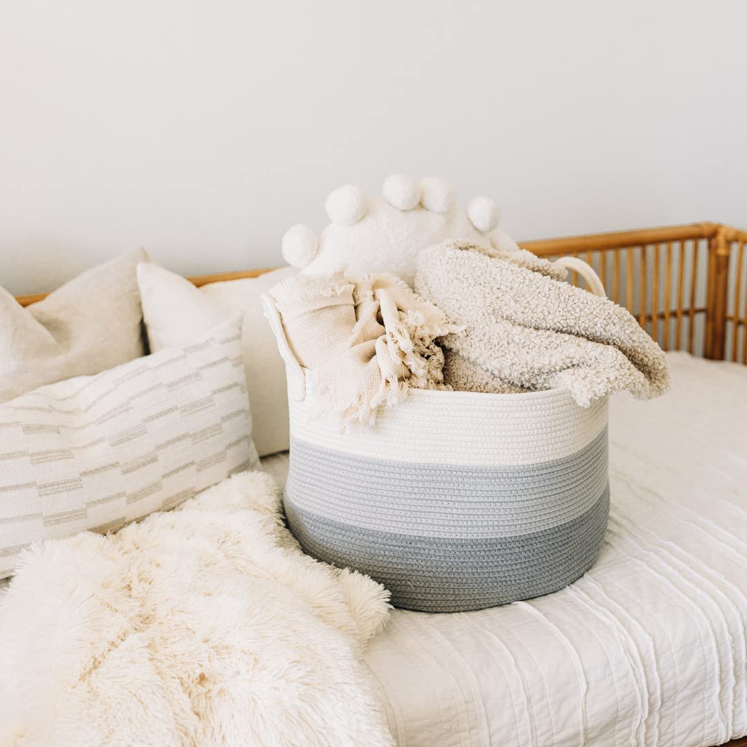 OrganiHaus Gray Extra Large Storage Basket for Blankets