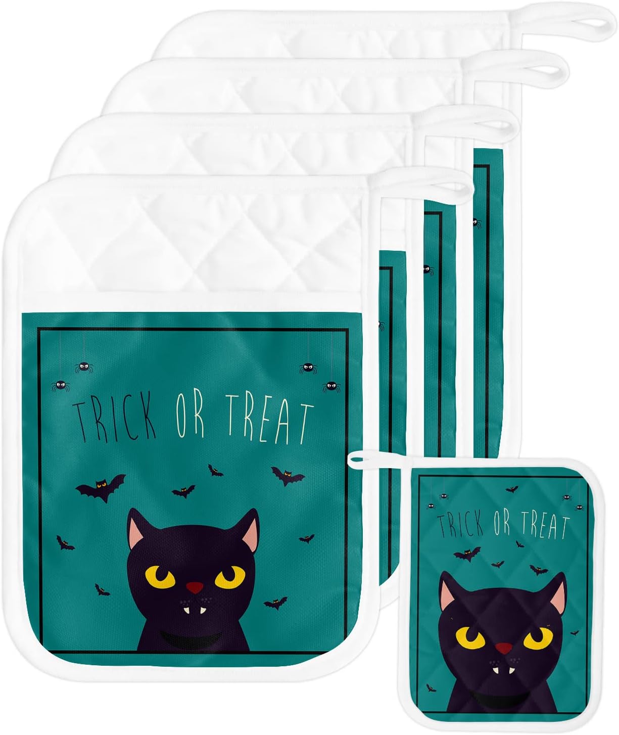 JasmineM Halloween Black Cat Potholders Set of 5 with Hanging Loops