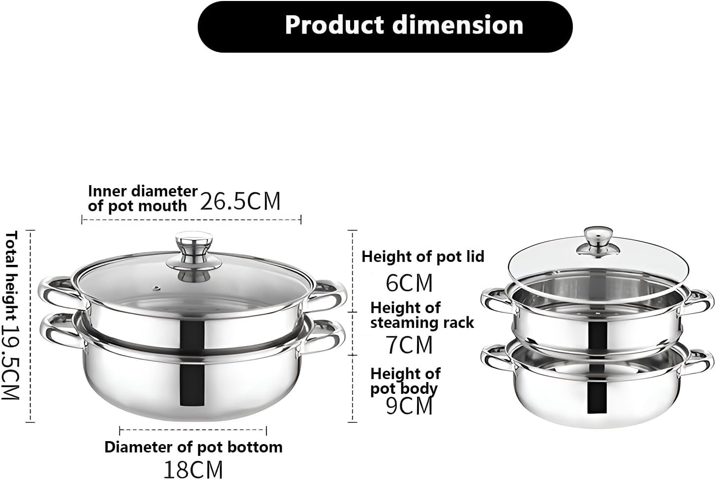 AIZYR Double-Layer Steam Pot with Lid for Cooking Stew Pasta Perfect