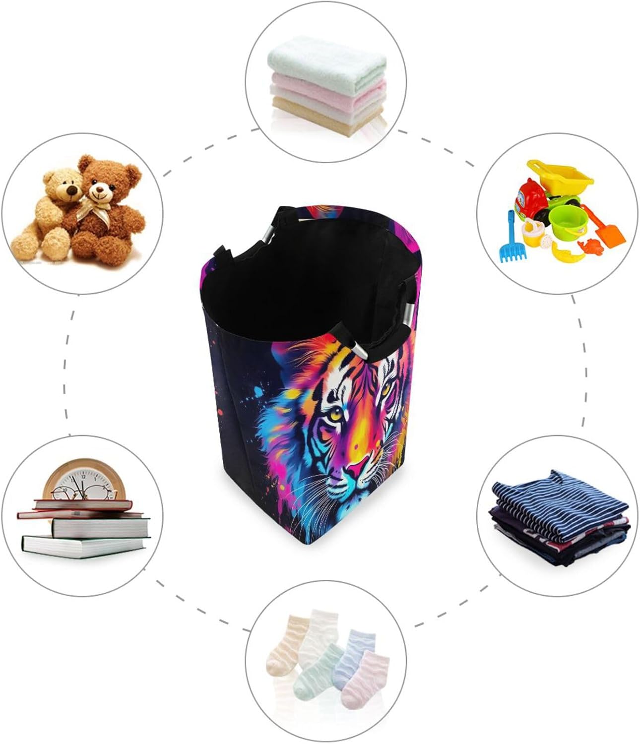 Kigai Collapsible Laundry Basket with Handles Cute Tigers Waterproof Nevil