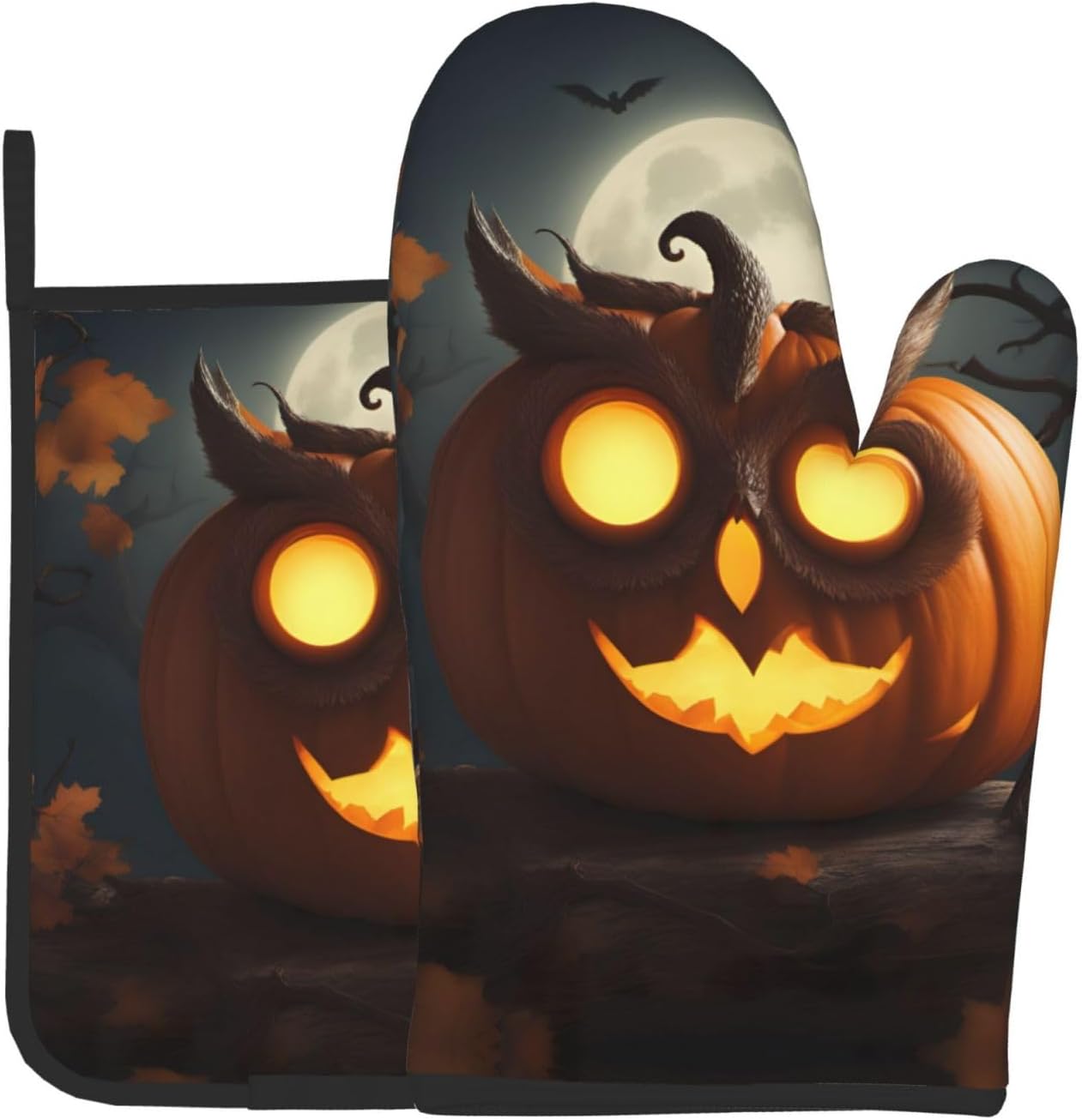 Halloween Silicone Oven Mitts - Owl Pumpkin Heat Resistant Kitchen Glove Set
