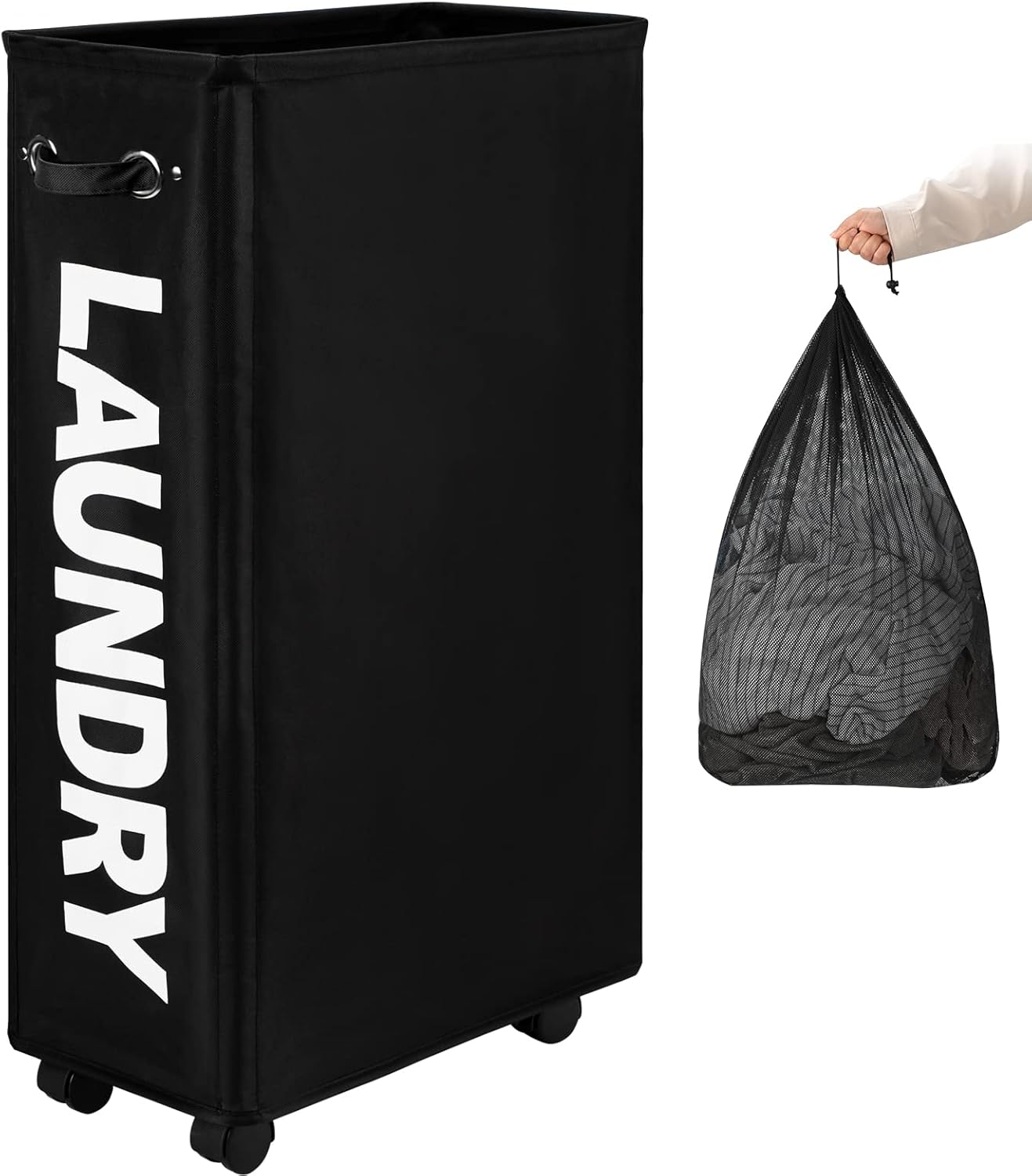 Ultra Portable 29-Inch Slim Laundry Hamper with Wheels Black
