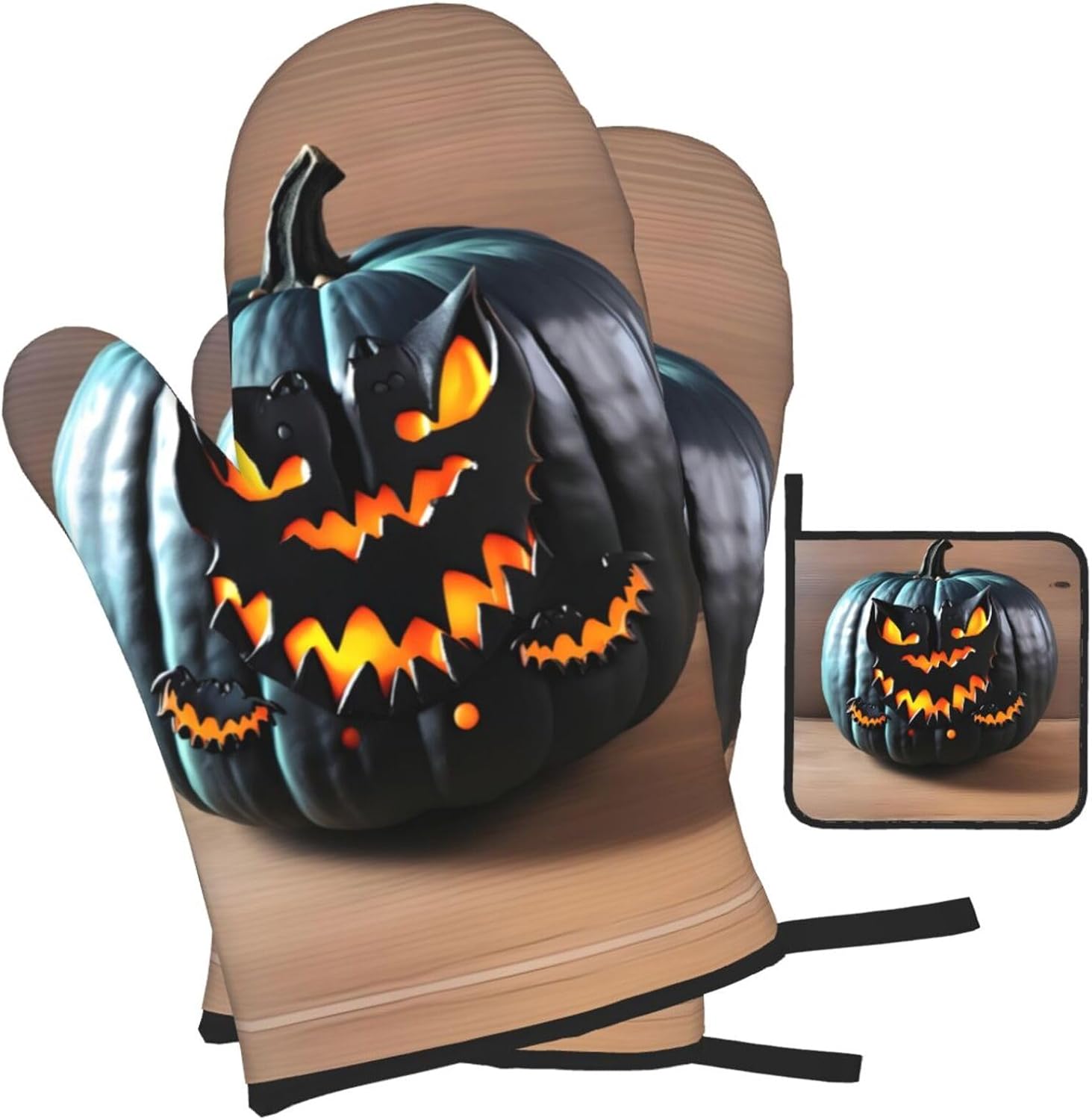 Halloween Bat Pumpkin Oven Mitts Pot Holders Set