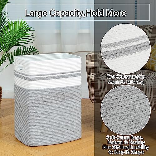 OIAHOMY 91L Laundry Hamper Collapsible Cotton Rope Basket - Grey