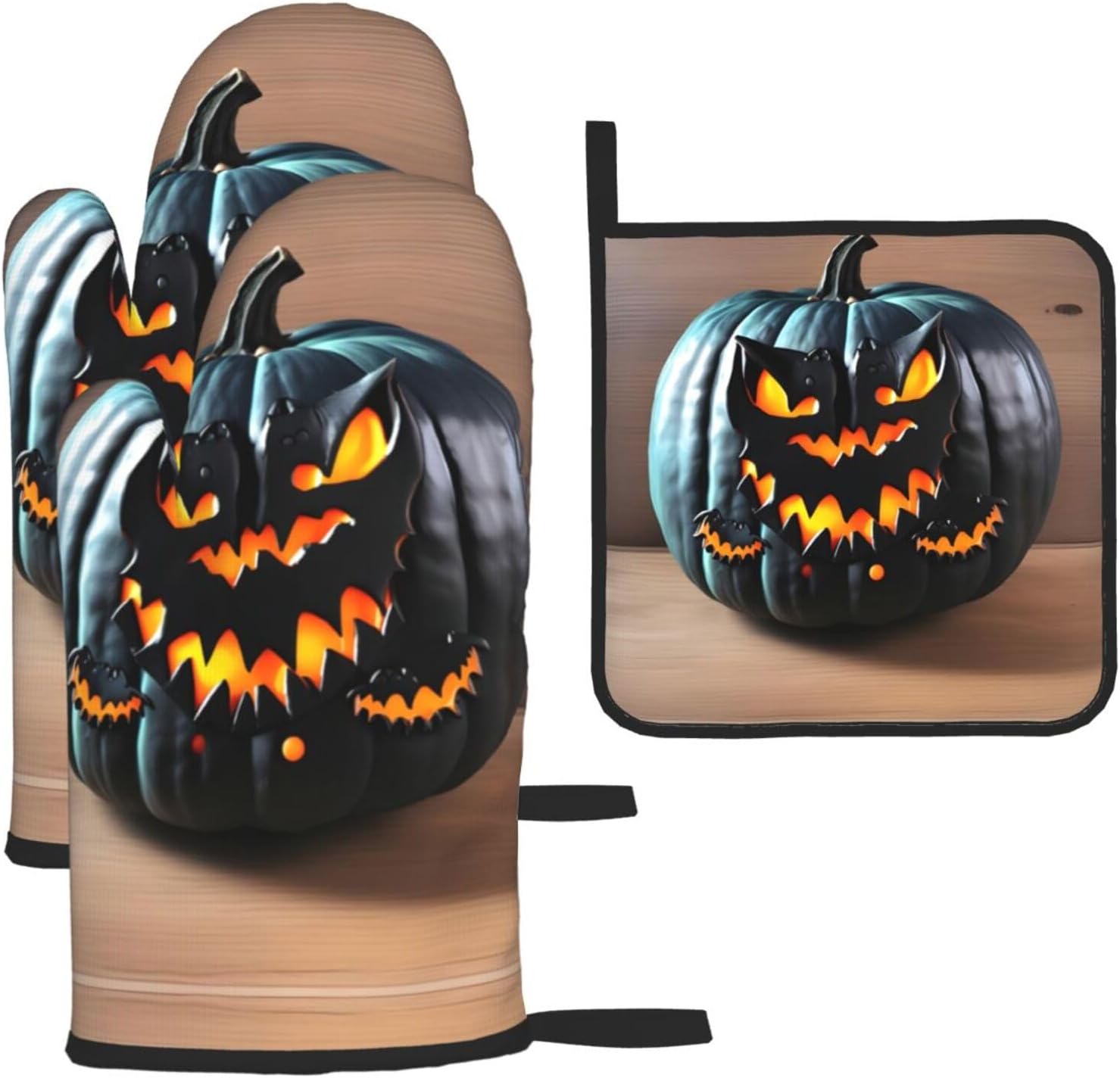 Halloween Bat Pumpkin Oven Mitts Pot Holders Set