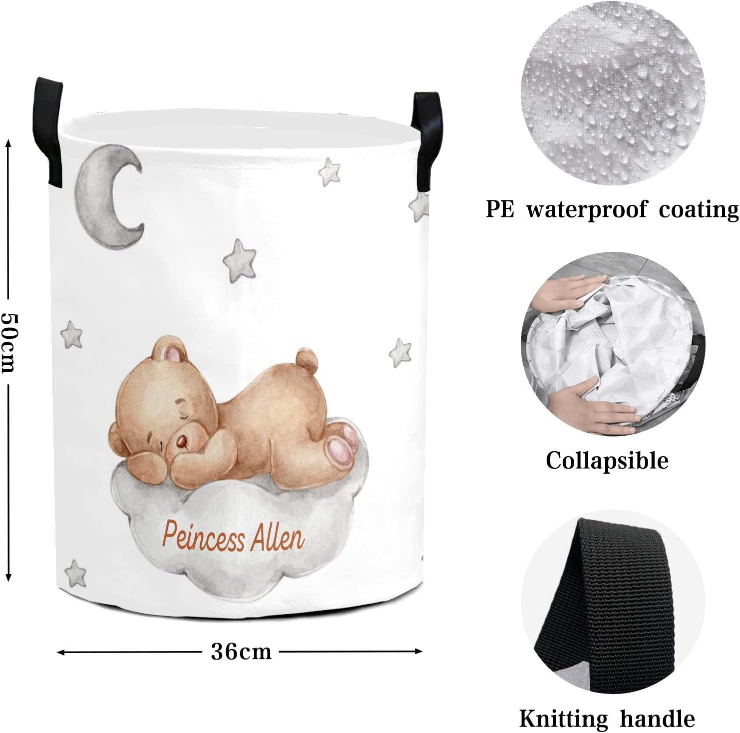 Personalized Bear Moon Clouds Laundry Basket