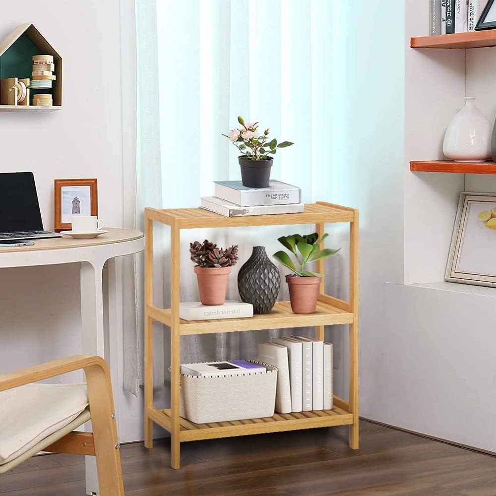 HLXZN 3-Tier Bamboo Freestanding Shelf Unit