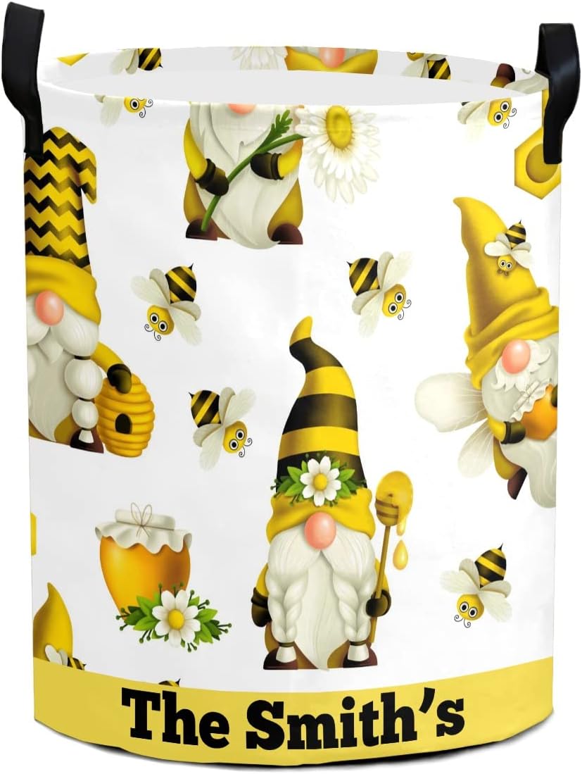 Personalized Honey Bee Gnomes Waterproof Foldable Laundry Basket Bag with Handle