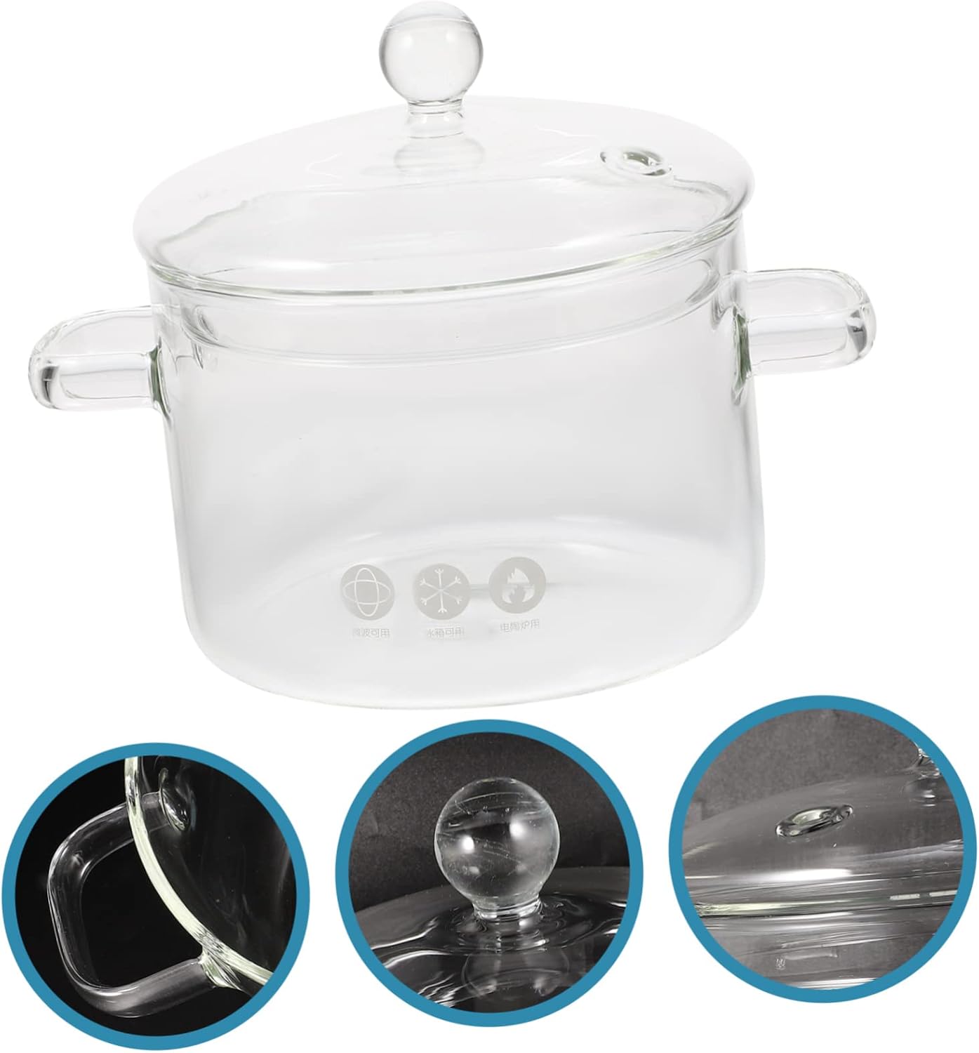 High-Borosilicate Glass Noodle Pot with Cover 1500ml Double Ear Stew Pot