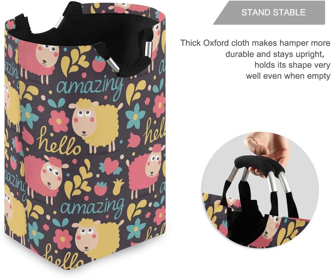 MOYYO Cute Animal Sheep Flowers Laundry Basket Collapsible Storage Bag