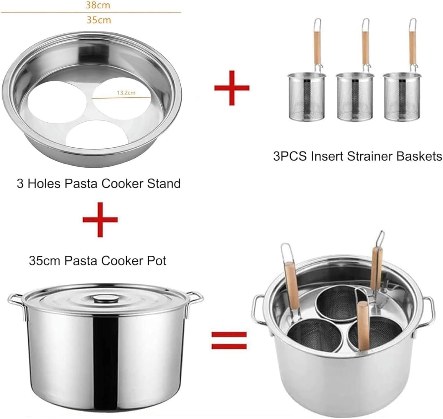3-Piece Stainless Steel Pasta Cookware Set for Kitchen