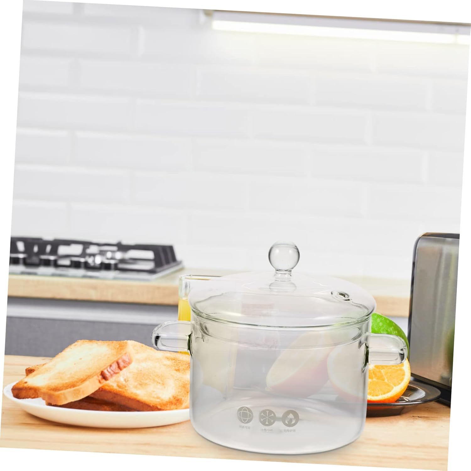 High-Borosilicate Glass Noodle Pot with Cover 1500ml Double Ear Stew Pot
